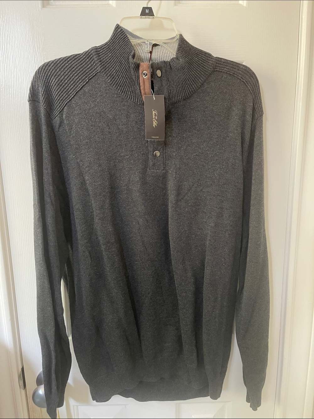 Tasso Elba Men's Charcoal Gray Zip Mock-Neck Sweater